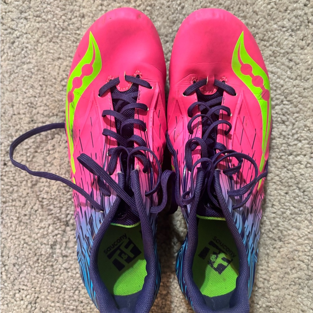 Saucony Pink and Green Track Spikes